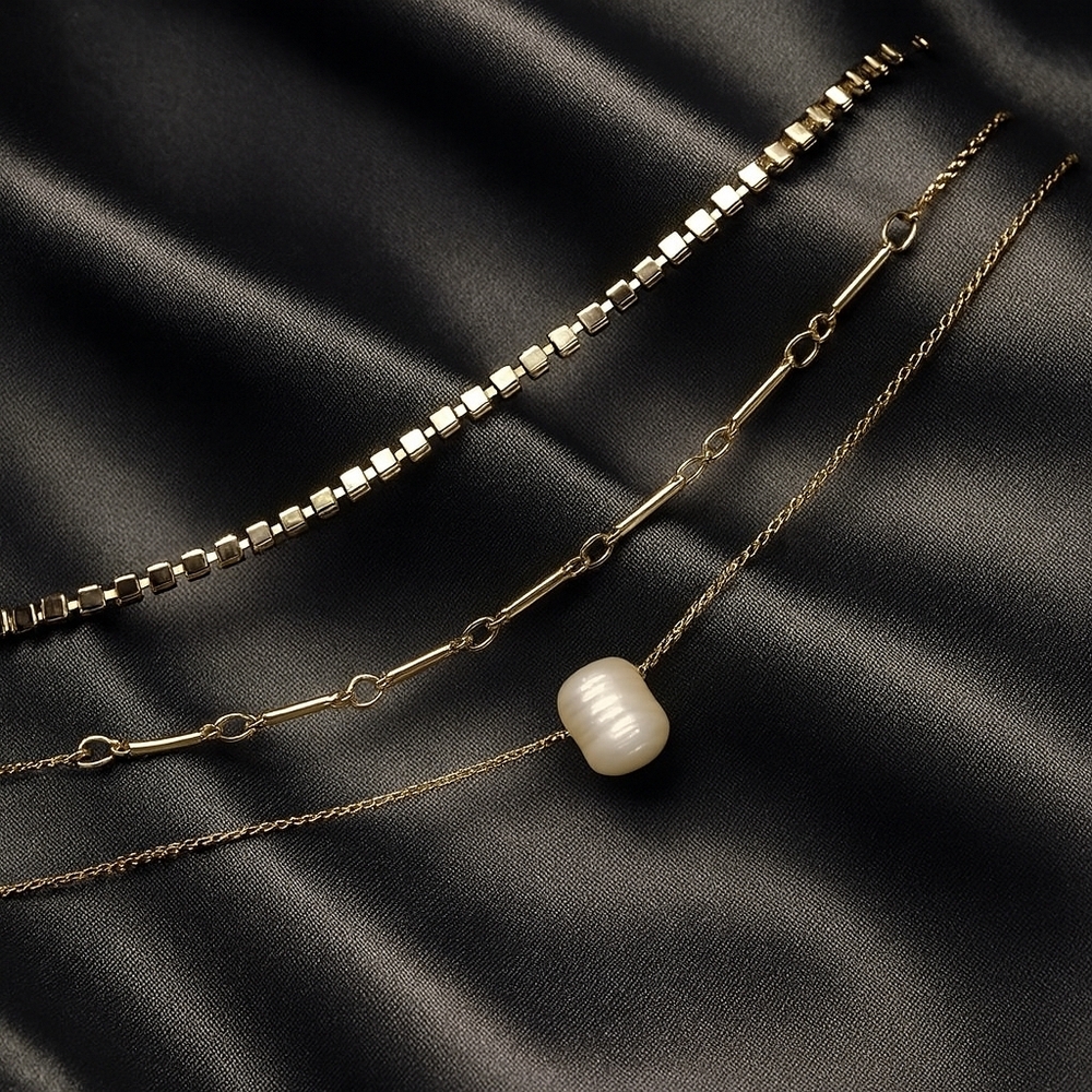 Triple-Layer Gold Choker Necklace - Faux Pearl Pendant – Elegant Layered Jewelry